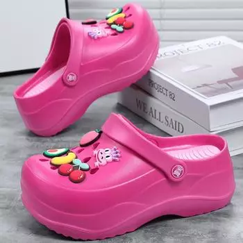 Женские летние сандалии с закрытым носком, туфли с отверстиями для сада высотой 7 см 35 белый