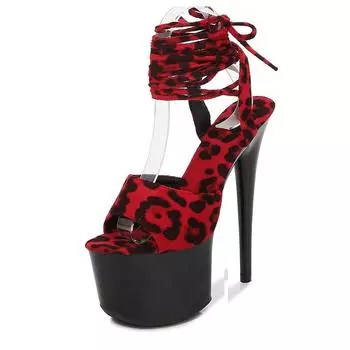 Женские летние сандалии, сексуальные непромокаемые тапочки с леопардовым принтом на тонком каблуке, серия 181, каблук 17 см, платформа 5 см, LFD 34 белый