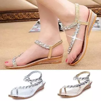 Женские летние сандалии со стразами на плоской подошве, обувь на танкетке, шлепанцы 39 серебряный