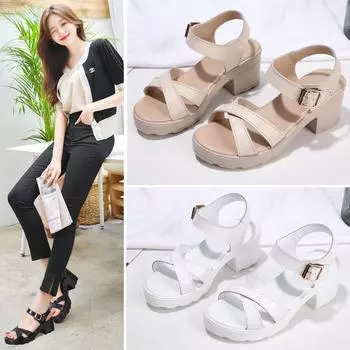 Женские летние сандалии, уличные нарядные повседневные прогулочные сандалии с открытым носком для девочек, большой размер, на платформе, на толстой подошве 35 бежевый