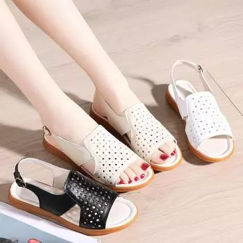 Женские летние белые сандалии для улицы, нарядные, с открытым носком, повседневные, прогулочные сандалии для девочек, на плоской подошве 35 бежевый