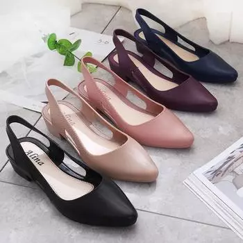 Женские летние сандалии, верхняя одежда, тапочки, женские однотонные сандалии Baotou с неглубоким носком, водонепроницаемые одинарные туфли большого размера на низком толстом каблуке 36 бежевый