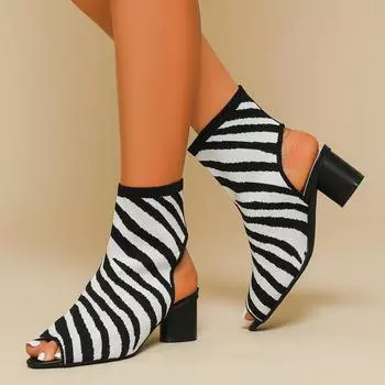 Женские летние сапоги большого размера с острым носком на высоком каблуке, весенние повседневные туфли с короткими ремешками и толстой подошвой, эластичные трикотажные полые туфли 34-43 34 зелёный