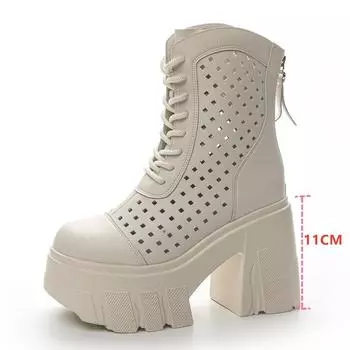Женские летние сапоги, сетчатые сапоги на высоком каблуке, женские крутые сапоги на высоком каблуке 34 бежевый