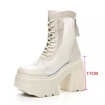 Женские летние сапоги, сетчатые женские классные ботинки, женские ботильоны на платформе и высоком каблуке 34 бежевый