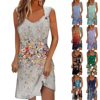 Женские летние сарафаны с v-образным вырезом, повседневное платье-майка до колена без рукавов, летнее платье XL