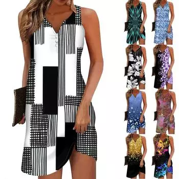 Женские летние сарафаны с v-образным вырезом, повседневное платье-майка до колена без рукавов, летнее платье S синий