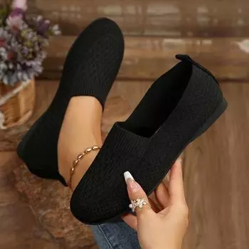 Женские летние сетчатые дышащие туфли на плоской подошве Женские удобные легкие кроссовки Женские повседневные мокасины без застежек Обувь Zapatos De Mujer 36 чёрный