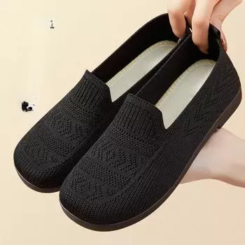 Женские летние сетчатые туфли из ткани — дышащие, плоские и легкие. Их можно носить с ажурной сеткой на одной ноге. 36 чёрный