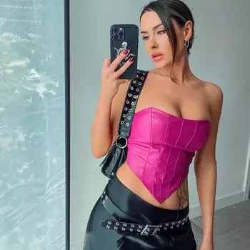 Женские летние сексуальные имитация кожи с разрезом на шее, без бретелек, корсет с молнией сзади, топы на бретелях, Неравномерность, розово-красный бюстье без косточек S розы красного