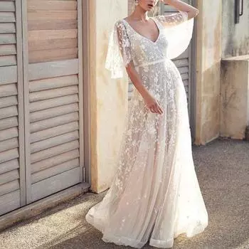 Женские летние сексуальные кружевные платья с v-образным вырезом и открытой спиной S белый