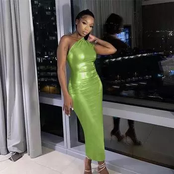 Женские летние сексуальные платья средней длины с косыми плечами и талией, с запахом на бедрах S чёрный