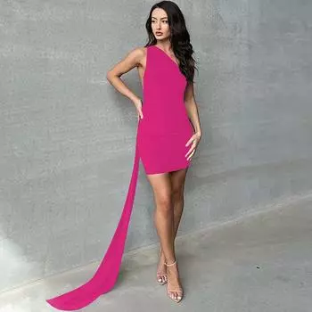 Женские летние сексуальные плиссированные однотонные платья с открытой спиной на одно плечо S белый