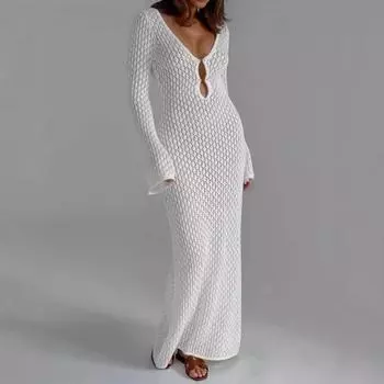 Женские летние сексуальные пляжные платья с длинным рукавом и открытыми плечами S белый