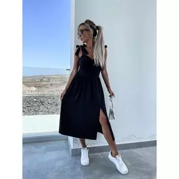 Женские летние сексуальные повседневные платья с разрезом на талии и принтом S чёрный