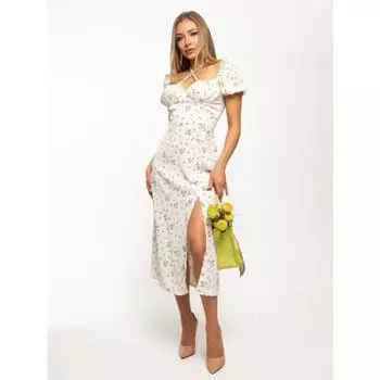 Женские летние сексуальные повседневные платья с цветочным принтом и квадратным вырезом, рукавами-пузырями и висячим вырезом S белый