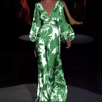 Женские летние сексуальные свободные длинные платья с v-образным вырезом и талией S жёлтый