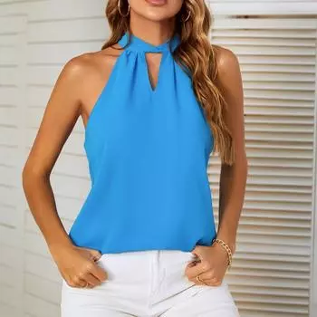 Женские летние шифоновые жилеты на шнуровке с лямкой на шее, женские повседневные блузки без рукавов S белый