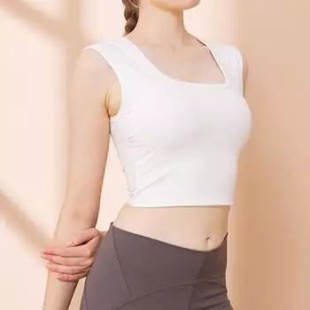 Женские летние широкие бретели для снятия давления съемные подушечки бюстгальтера сексуальные короткие спортивные майки для йоги S белый