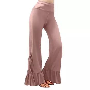 Женские летние широкие брюки, повседневные расклешенные брюки, эластичные брюки для йоги с высокой талией One Size розовый