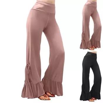 Женские летние широкие брюки, повседневные расклешенные брюки, эластичные брюки для йоги с высокой талией One Size
