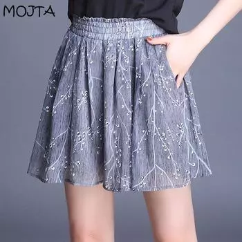 Женские летние широкие короткие короткие дикие повседневные трапециевидные модели с высокой талией тонкие шифоновые короткие с цветочным принтом женские большие размеры