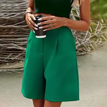 Женские летние широкие шорты, брюки, женские повседневные шорты с высокой талией, прямые, свободные, с карманами на пуговицах, однотонная офисная одежда S бежевый