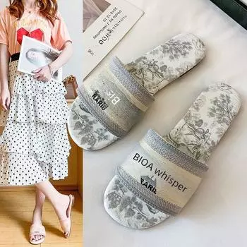 «Женские летние шлепанцы Fairy Style на низком каблуке с вышивкой 2023 года для ношения на открытом воздухе» 35 розовый