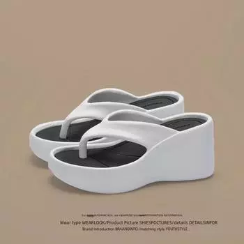 Женские летние шлепанцы на толстой танкетке: Удобные, увеличивающие рост тапочки для улицы 39-40