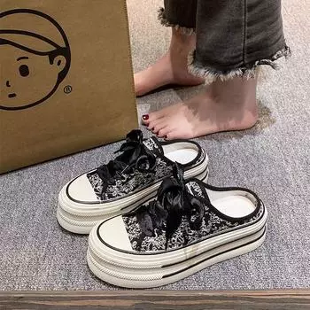 Женские летние шлепанцы с круглым носком, без задника, на толстой платформе, сандалии, ленивая повседневная обувь 35 чёрный