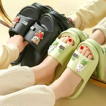 Женские летние шлепанцы с милым мультяшным кроликом, тапочки для пар, для ванной комнаты, противоскользящие, на открытом воздухе, мягкие, на толстой платформе, пляжные сандалии CN 36-37 хаки