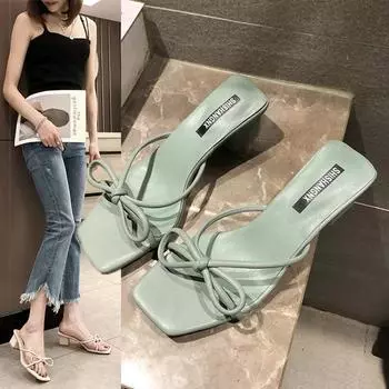 Женские летние шлепанцы с открытым носком на толстом каблуке в форме ленты, элегантные шлепанцы на высоком каблуке из искусственной кожи 35 Czech Republic 3