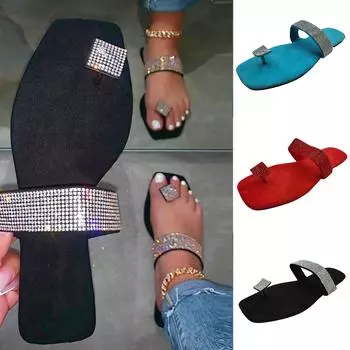 Женские летние шлепанцы Sagit на плоской подошве с кристаллами, уличная пляжная обувь 41 чёрный