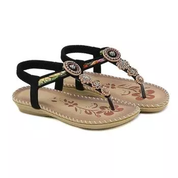 Женские летние шлепанцы Сандалии Бохо Пляжная обувь Женские повседневные сандалии 35 чёрный