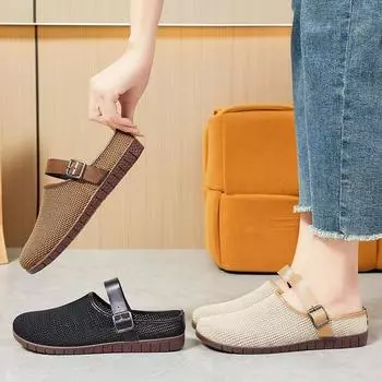 Женские летние шлепанцы, женская обувь, летающие тканые дышащие туфли на плоской подошве, повседневная обувь Lazy Peoples One-foot 36 чёрный