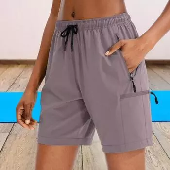 Женские летние шорты для йоги, повседневные, быстросохнущие, дышащие, спортивные, спортивные, с эластичной талией, на шнурке, для бега, фитнеса S бежевый