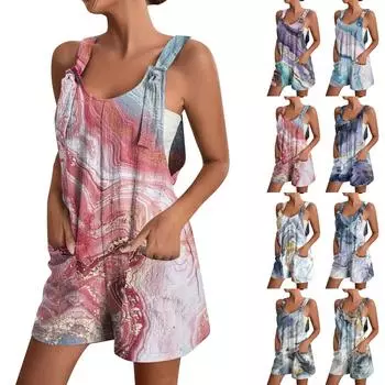 Женские летние шорты-комбинезоны, модный повседневный комбинезон в полоску с принтом L циан