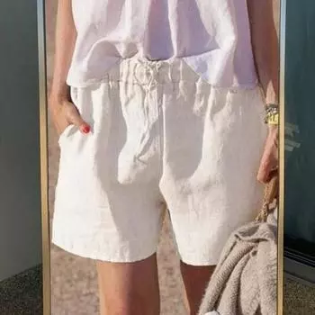 Женские летние шорты на шнурке с эластичной резинкой на талии, сплошной цвет, свободные карманы длиной выше колена, мягкие дышащие повседневные пляжные повседневные мини-шорты M белый