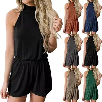 Женские летние шорты с эластичной резинкой на талии, комбинезон, комбинезон с карманами L