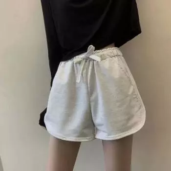 Женские летние шорты с высокой эластичной талией на шнурке, чистый цвет, трапециевидные боковые карманы, пляжные спортивные шорты для бега, йоги, повседневная повседневная одежда, короткие брюки L чёрный