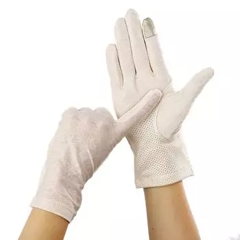 Женские летние солнцезащитные кружевные перчатки для отдыха на открытом воздухе из ледяного шелка с дышащими пальцами, нескользящие перчатки для сенсорных экранов чёрный