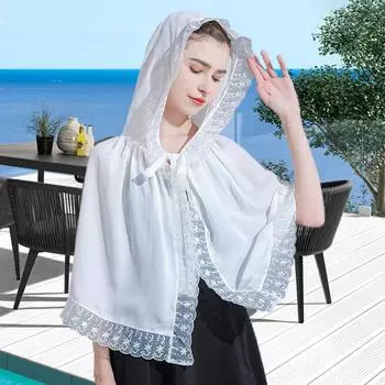Женские летние солнцезащитные накидки, кружевная шифоновая шаль с защитой от ультрафиолета, пончо, женский тонкий белый плащ