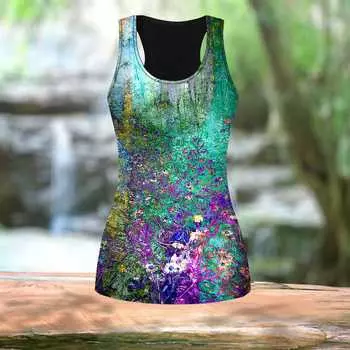Женские летние спортивные рубашки с 3D фиолетовым цветочным морским принтом для занятий йогой и тренажерным залом, жилеты больших размеров XS циан
