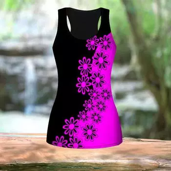 Женские летние спортивные рубашки с 3D красивым цветочным принтом для тренировок, йоги и тренажерного зала, жилеты больших размеров XS чёрный