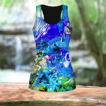 Женские летние спортивные рубашки с 3D-принтом «Хрустальная волна» L для занятий йогой и тренажерным залом, жилеты больших размеров 7XL синий