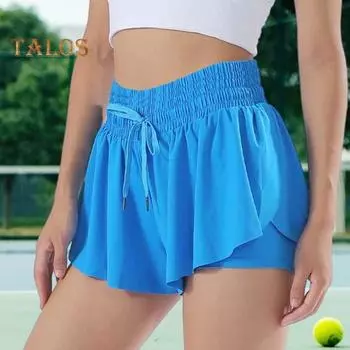 Женские летние спортивные шорты, эластичные спортивные шорты с высокой талией и регулируемым шнурком, однотонные шорты для йоги и фитнеса M розы красного