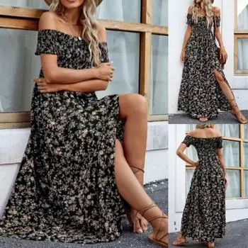 Женские летние стильные модные повседневные платья с высокой талией S чёрный