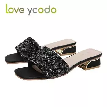 Женские летние стильные тапочки, удобные повседневные тапочки с блестками, размеры 34-43 43 чёрный