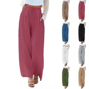 Женские летние свободные брюки из хлопка и льна с эластичной резинкой на талии M