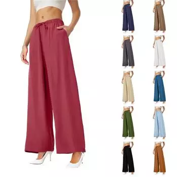 Женские летние свободные брюки из хлопка и льна с эластичной резинкой на талии L армия зеленый